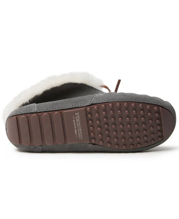 Dearfoams Women's Fireside Brisbane Shearling Moccasin Slipper, Size: 11, Grey Suede