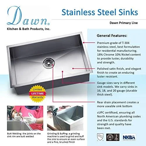 Dawn DSQ241609 Undermount Single Bowl Square Sink