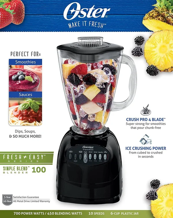 Oster 6706 6-Cup 450-Watt 10-Speed Blender Black