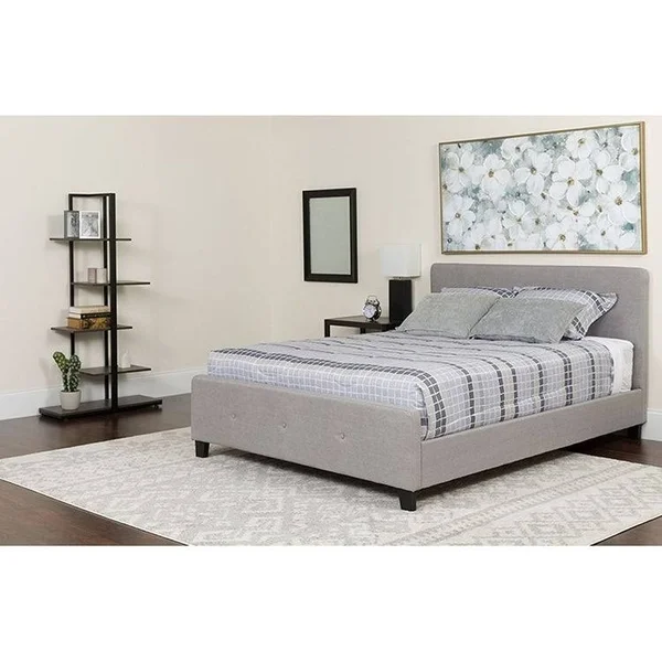 Offex Tribeca King Size Tufted Upholstered Platform Bed in Light Gray Fabric