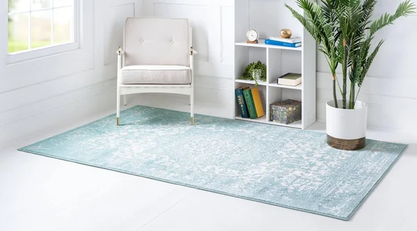 Rugs.com Arlington Collection Rug 7& x 10& Aqua Medium-Pile Rug Perfect for Li