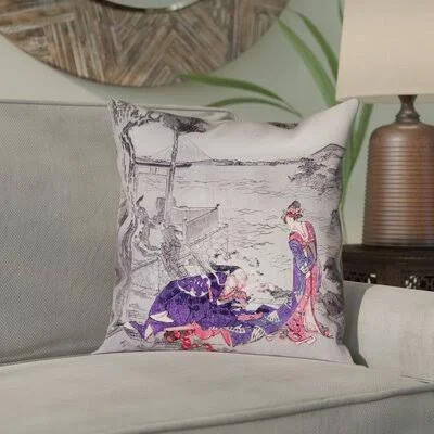Enya Japanese Courtesan Square Cotton Pillow Cover Bloomsbury Market Color: Indigo - Size: 14x22 x 14x22