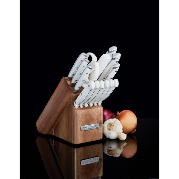 Sabatier Forged Triple Riveted Knife Block Set - 15-Piece, White