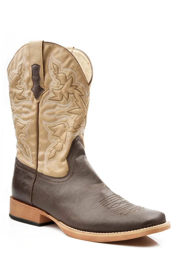 Roper Square Toe Faux Leather Western Boots - Mens, Brown