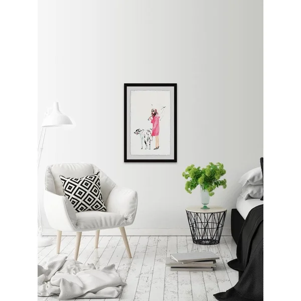 Marmont Hill 30 in. H x 20 in. W Dog Walking by Framed Printed Wall Art - Multi-Colored