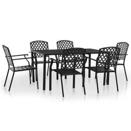 7 Piece Outdoor Dining Set Steel Black - Size: 15.2