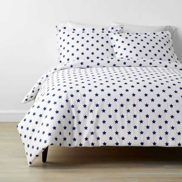 The Company Store Company Kids Stars 3-Piece Blue Organic Cotton Percale Full Duvet Cover Set