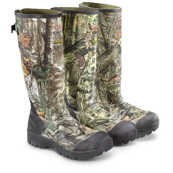 Rubber Hunting Boots: Guide Gear Ankle Fit Insulated Boots 2400 Gram, 11D, Mossy Oak Break-Up Country, Men's Size 11D