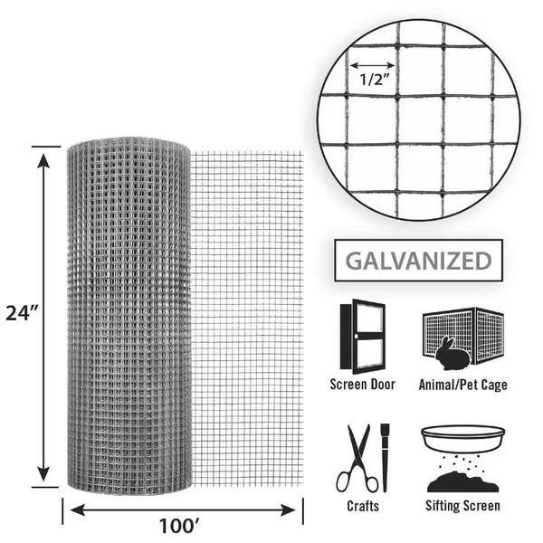 Garden Zone 24 in. W x 100 ft. L Steel Hardware Cloth 1/2 in.