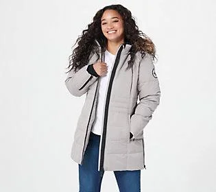 Arctic Expedition Quilted Zip Front Down Coat with Hood - Size 3X, Paloma