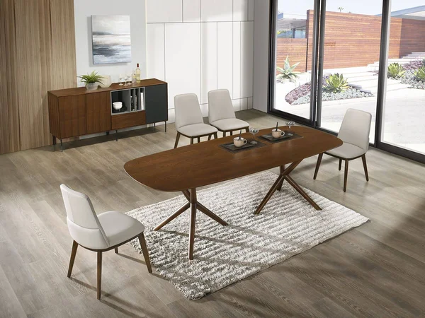 Casabianca Stellar Dining Chair in Light Gray Leather with Walnut Wood Legs