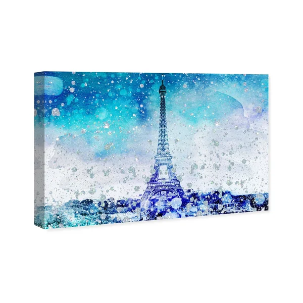 Oliver Gal &Eiffel Glitter Blue& Cities and Skylines Wall Art Canvas Print - Blue, White (24 x 16)