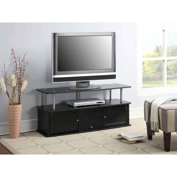 Designs2Go TV Stand with 3 Storage Cabinets and Shelf in Weathered Gray/Black - Convenience Concepts 151202WGY