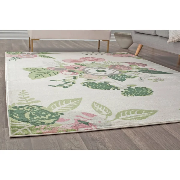 Porch & den Calabash Rose Garden Area Rug - 8&x10& - Rose Garden Cream