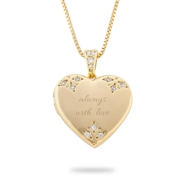 Personalized Womens Gold Tone Pave Heart Locket Necklace, Brass, Things Remembered