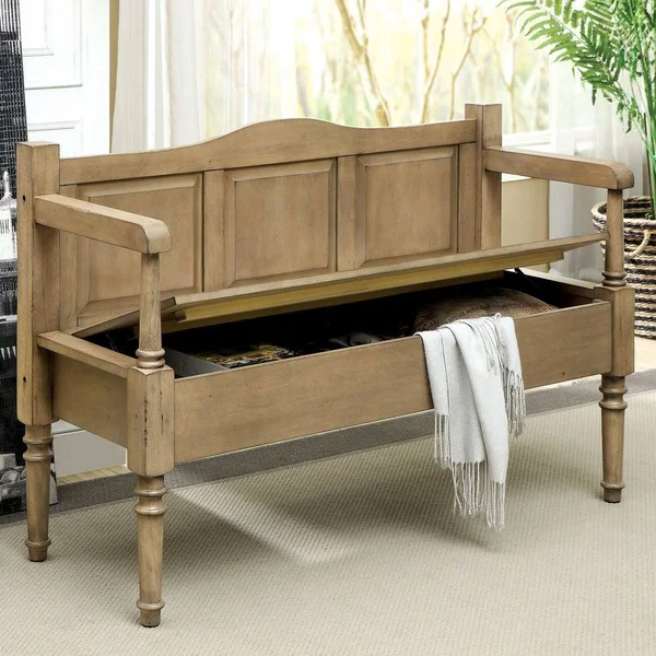 Furniture of America Mimi Transitional Solid Wood Storage Bench, Brown