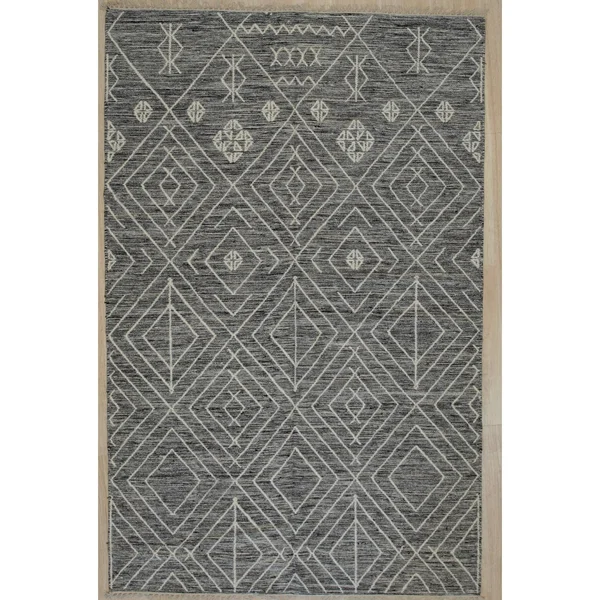 EORC REH43CH5X8 Handwoven Wool Punja Killim Rug, 5' x 8', Charcoal
