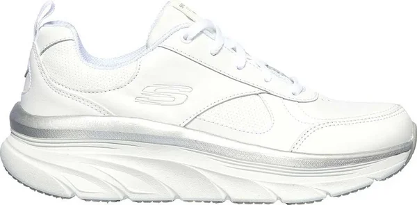 Skechers Women's Relaxed Fit: D&Lux Walker - Timeless Path Sneakers - White/Silver, 5.5