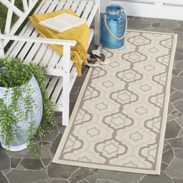 Safavieh Indoor/ Outdoor Courtyard Beige/ Dark Beige Rug (9& x 12&)