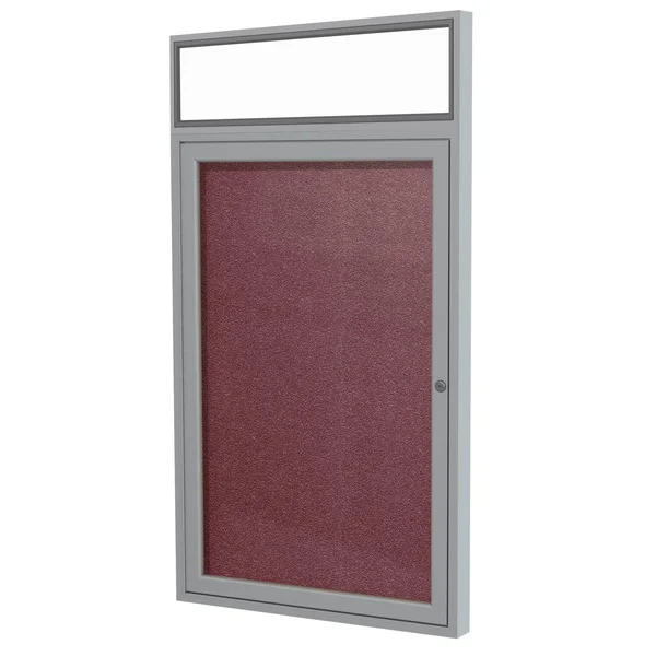 Ghent 36x22x30x22 1-Door Satin Alum Frame w/Illuminated Headliner Enclsd Vinyl Bulletin Board - Berry