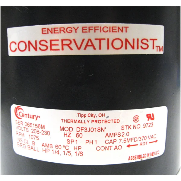 Century 9723 Condenser Fan Motor - 1/6to1/4HP, 1075 RPM