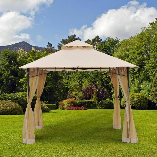 Outsunny 10x10ft Double-Tier Patio Gazebo Canopy Shelter Outdoor Sun Shade Mosquito Net