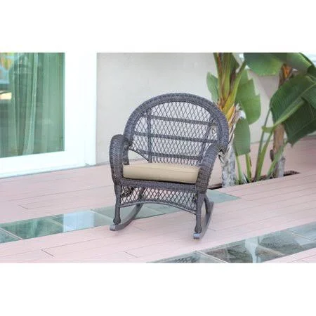 Wicker Rocker Chair with Cushions Finish: Espresso, Fabric: Tan