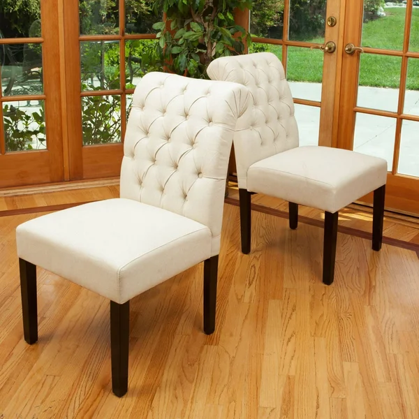 Set of 2 Ivory and Brown Contemporary Upholstered Dining Chairs 37.25x22