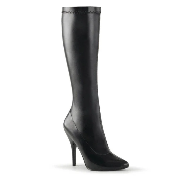 Pleaser Seduce-2000, 5x22 Plain Stretch Knee - Black Stretch PU 16