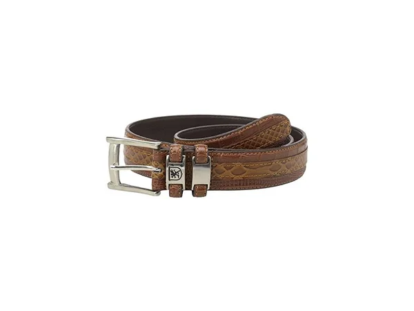 Stacy Adams 35mm Cognac Tri-Leather Embossed - Croc, Lizard, Snake Belt - Tan - 38