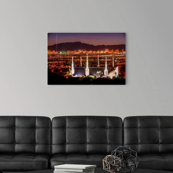 Las Vegas Nevada Temple, Night, View from The Hill, Sunrise Manor, Nevada, Large Solid-Faced Canvas Wall Art Print, Great Big