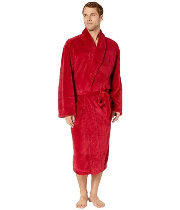 Polo Ralph Lauren Men's Microfiber Plush Shawl Collar Robe, Eaton Red, L/XL