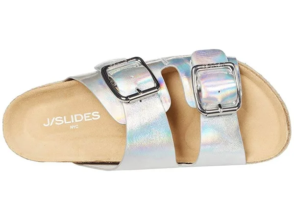 J/Slides Leighton Sandal Silver Metallic Leather - Silver 9 Medium