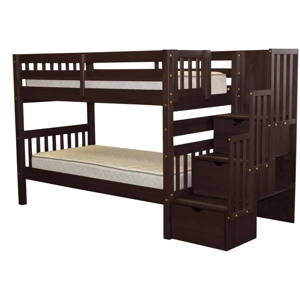 Bedz King Bunk Bed with Storage - Gray, Twin Over Twin