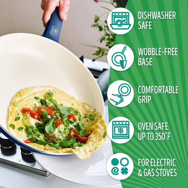 Greenlife Soft Grip Healthy Ceramic Nonstick Blue Cookware Pots and Pans Set, 12-Piece