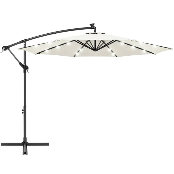Best Choice Products 10ft Solar LED Offset Hanging Outdoor Market Patio Umbrella w/ Easy Tilt Adjustment - Cream