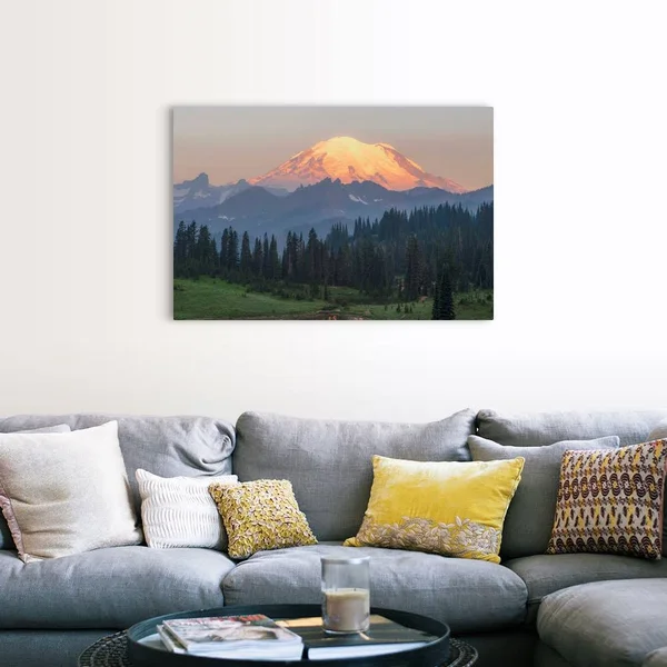 Mount Rainier Peak, Dawn, Upper Tipsoo Lake, Mount Rainier National Park, Washington, Canvas Wall Art, 48x32, Great Big Canva