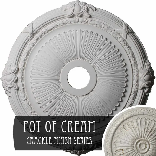 27 1/2x22OD x 3 7/8x22ID x 2 1/4x22P Heaton Ceiling Medallion Pot of Cream Crackle Finished