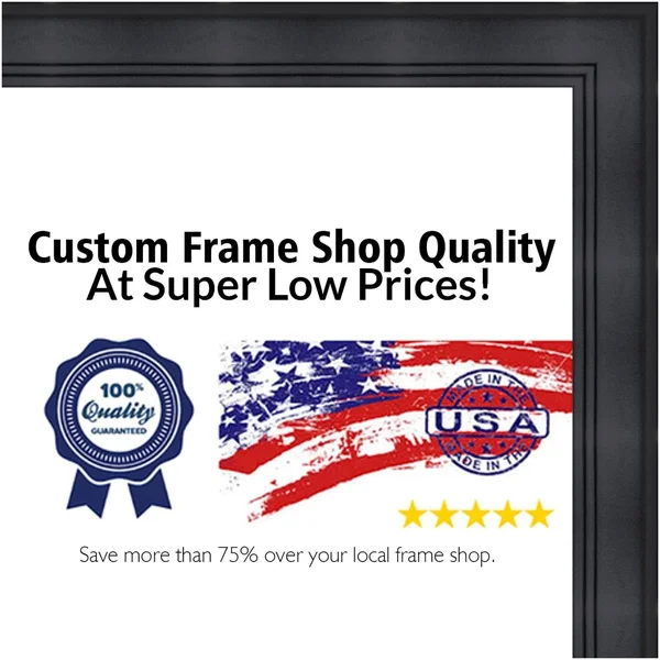 CustomPictureFrames 22x28 - 22 x 28 Contemporary Black Solid Wood Frame with UV Framer&s Acrylic & Foam Board Backing - Grea