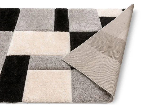 Well Woven San Francisco Escondido Black Modern Geometric Squares 5'3 inch x 7'3 inch Shag 3D Textured Area Rug