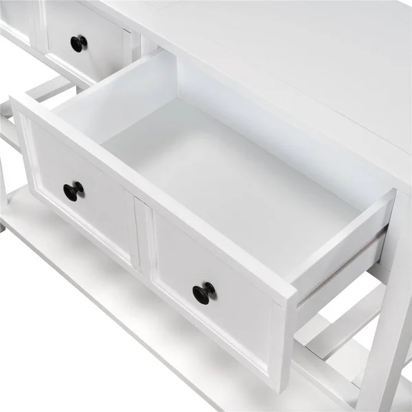 Solid Wood Console Table with Two Shelfs and Drawers for Home - Brown