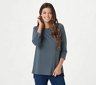 Susan Graver Modern Essentials Liquid Knit Top, Size X-Small, Iron Grey