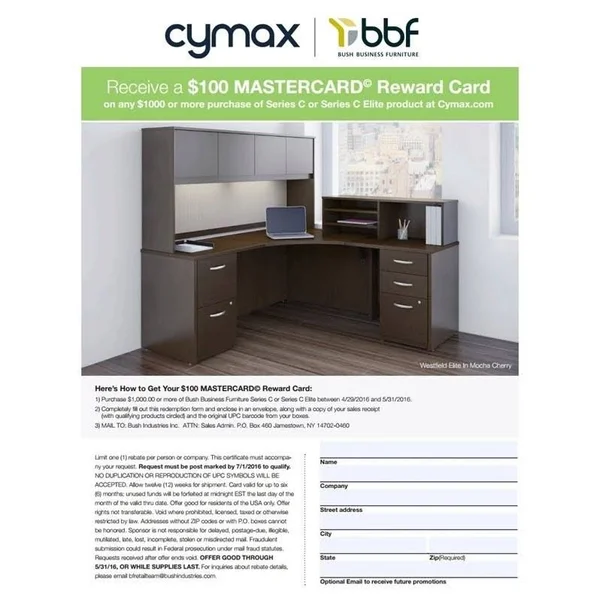 Bush Business Furniture Series C 72w x 36D Bow Front Desk with 3/4 Pedestal - Mahogany