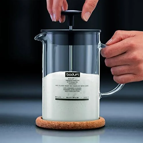 Bodum Latteo Glass Milk Frother with Handle and Black Lid 8 Ounce