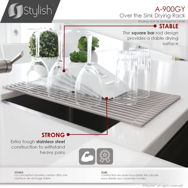 Stylish Multipurpose Over Sink Roll-Up Dish Drying Rack - Dark Grey