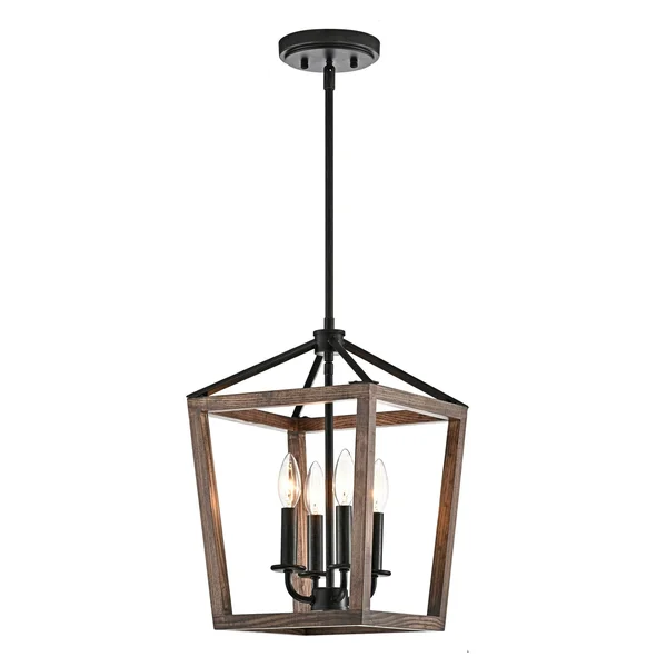The Gray Barn 4-Light Antique Black Iron and Wood Cage Chandelier