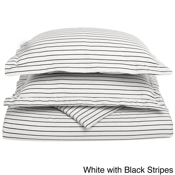 Superior 600 Thread Count Bahama Stripe Cotton Blend Duvet Cover Set Taupe/White Stripes 3 Piece Queen - Full - Queen, Full