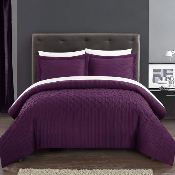 Chic Home Jazmine 7 Piece Comforter Set Embossed Bed in A Bag Plum - Twin XL