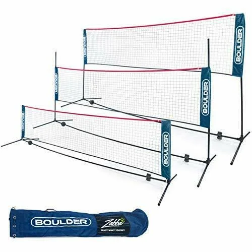 Boulder Portable Badminton Net Set - for Tennis, Soccer Tennis, Pickleball, Kids Volleyball - Easy Setup Nylon Sports Net with P
