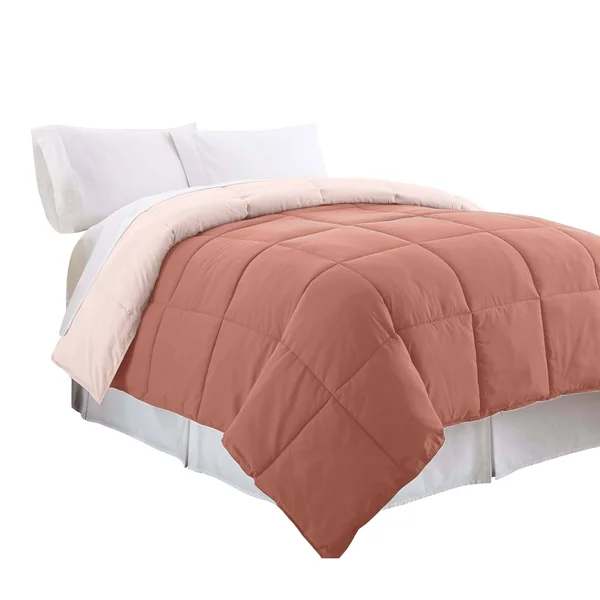 Saltoro Sherpi Veria Microfiber King Comforter with Stitched Block Pattern, Orange, Bedding